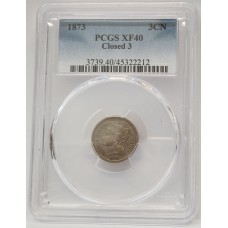 UNITED STATES OF AMERICA 1873 . THREE 3 CENTS . SLABBED